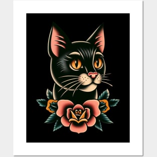 Black cat face tattoo Posters and Art